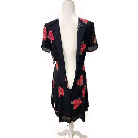 Spenser Jeremy Black Floral Flowy Chiffon Silk Dress Size 6 Tie Side - Picture 5 of 10